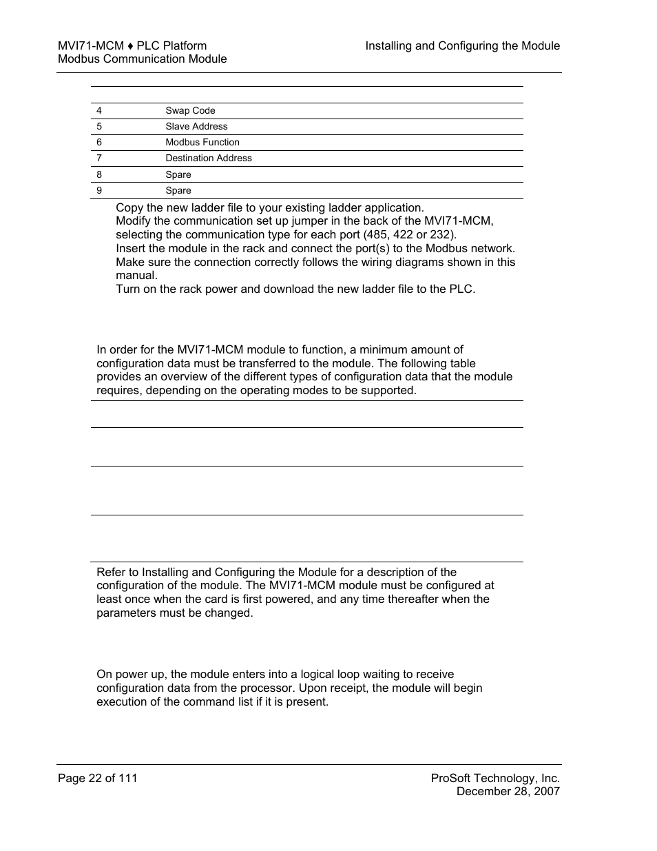 Configuring the module, Power up, Configuring | The module | ProSoft Technology MVI71-MCM User Manual | Page 22 / 111
