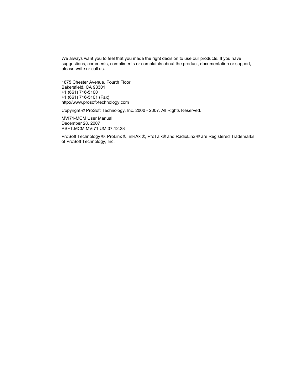 ProSoft Technology MVI71-MCM User Manual | Page 3 / 111