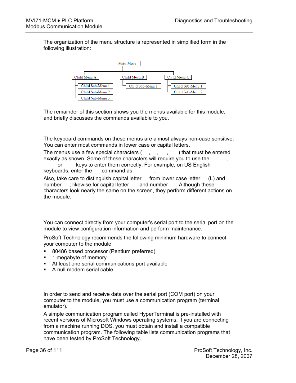 Keystrokes, Required hardware, Required software | ProSoft Technology MVI71-MCM User Manual | Page 36 / 111