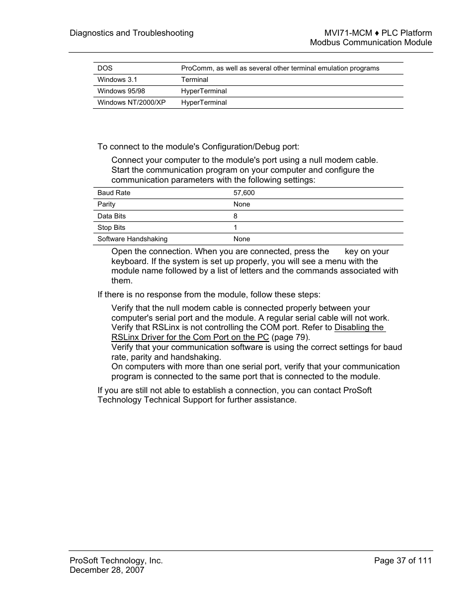 Using the configuration/debug port | ProSoft Technology MVI71-MCM User Manual | Page 37 / 111