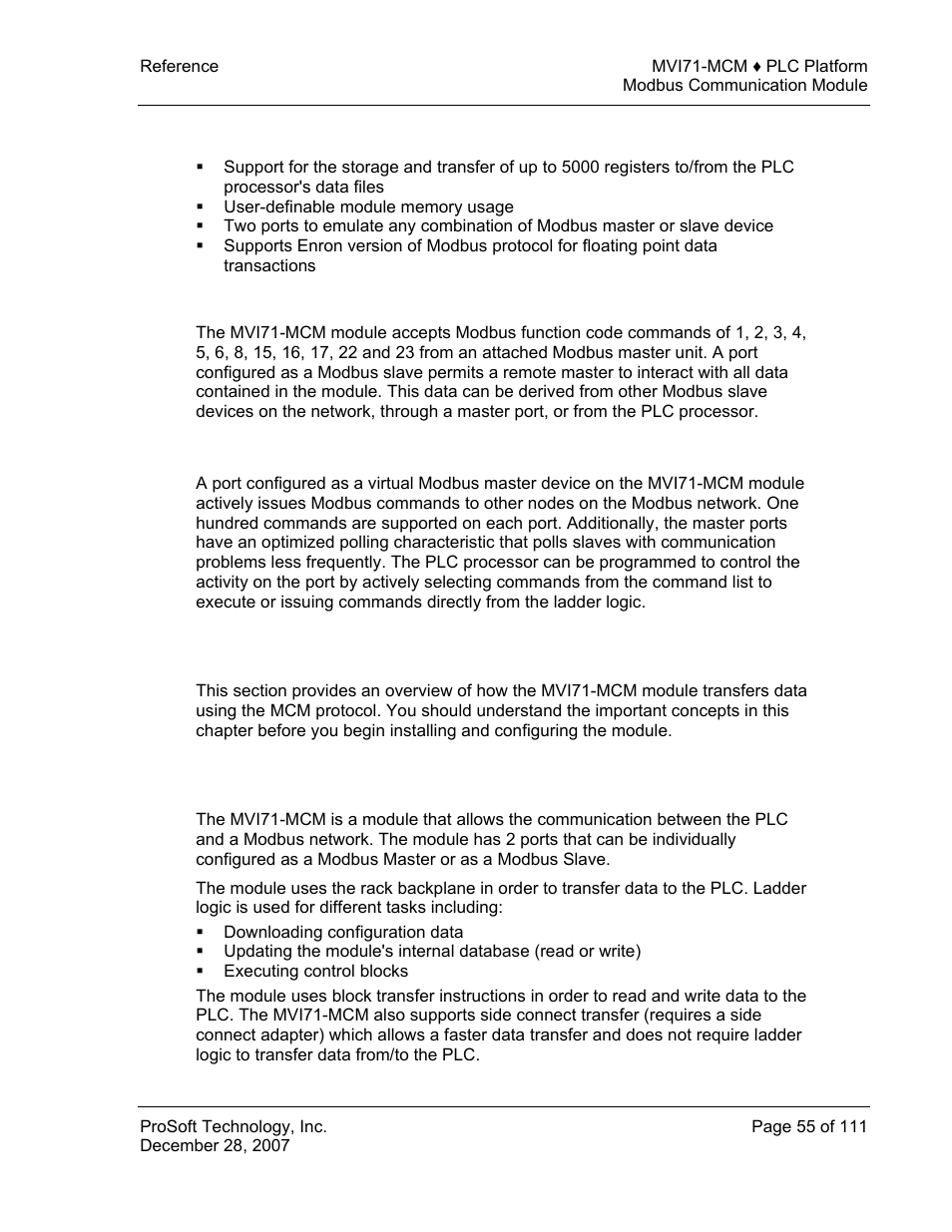 Functional specifications, Functional overview, General concepts | E 55), Functional, Overview | ProSoft Technology MVI71-MCM User Manual | Page 55 / 111