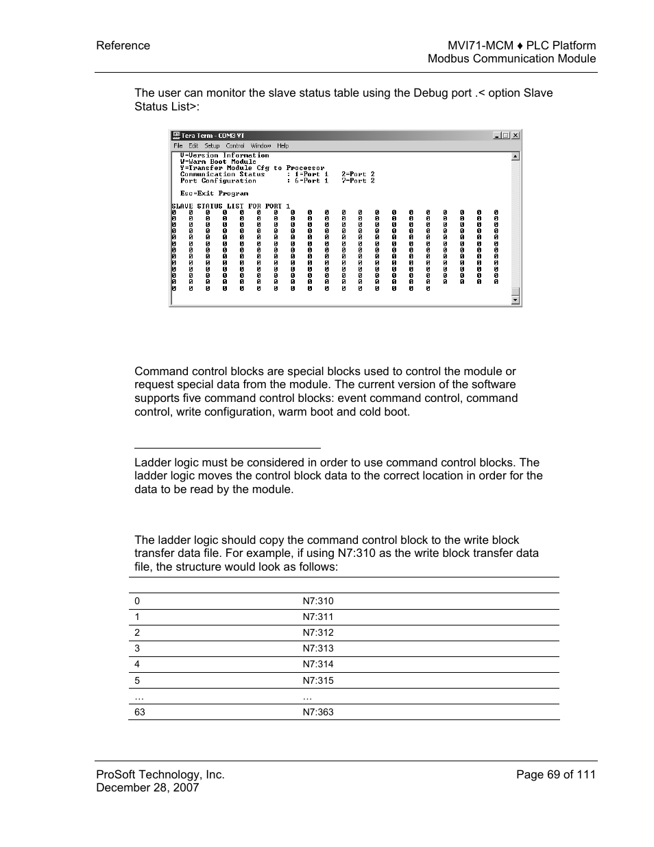 Command control blocks, Using the command control blocks, Block transfer | ProSoft Technology MVI71-MCM User Manual | Page 69 / 111