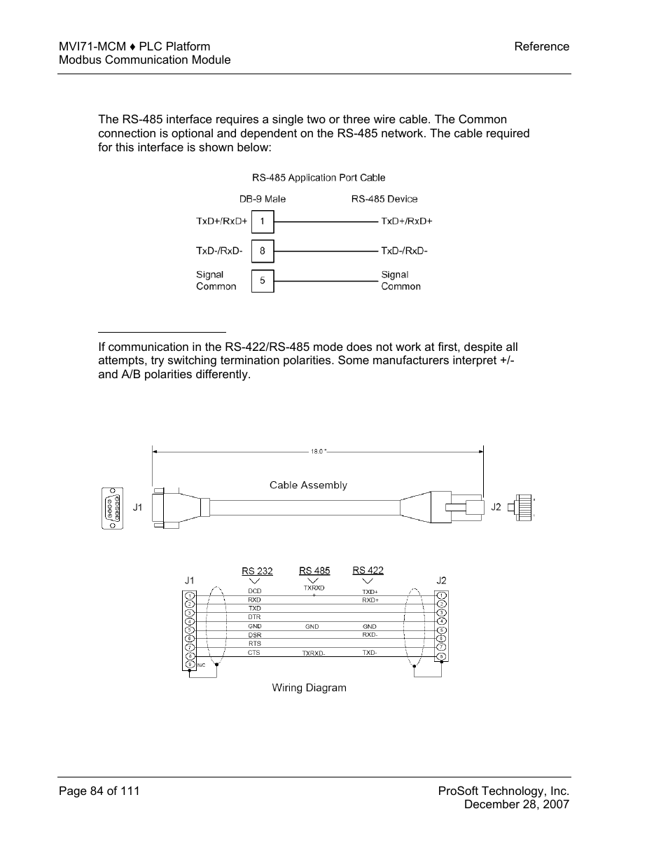 Rs-485, Rs-485 and rs-422 tip, Db9 to rj45 adaptor (cable 14) | ProSoft Technology MVI71-MCM User Manual | Page 84 / 111