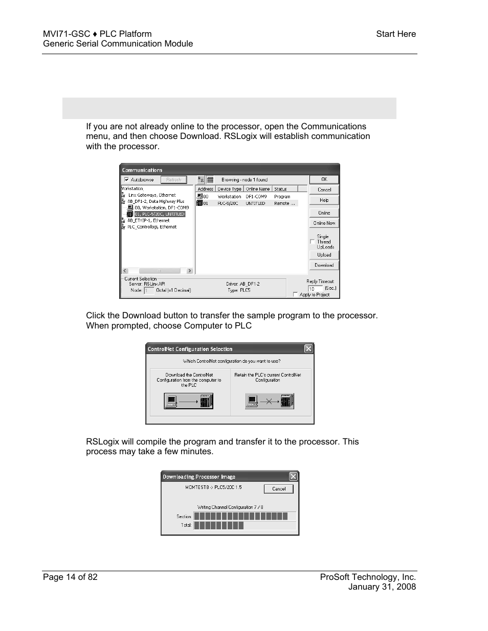 Download the sample program to the processor | ProSoft Technology MVI71-GSC User Manual | Page 14 / 82