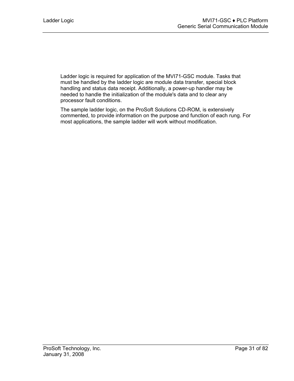 Ladder logic, 3 ladder logic | ProSoft Technology MVI71-GSC User Manual | Page 31 / 82