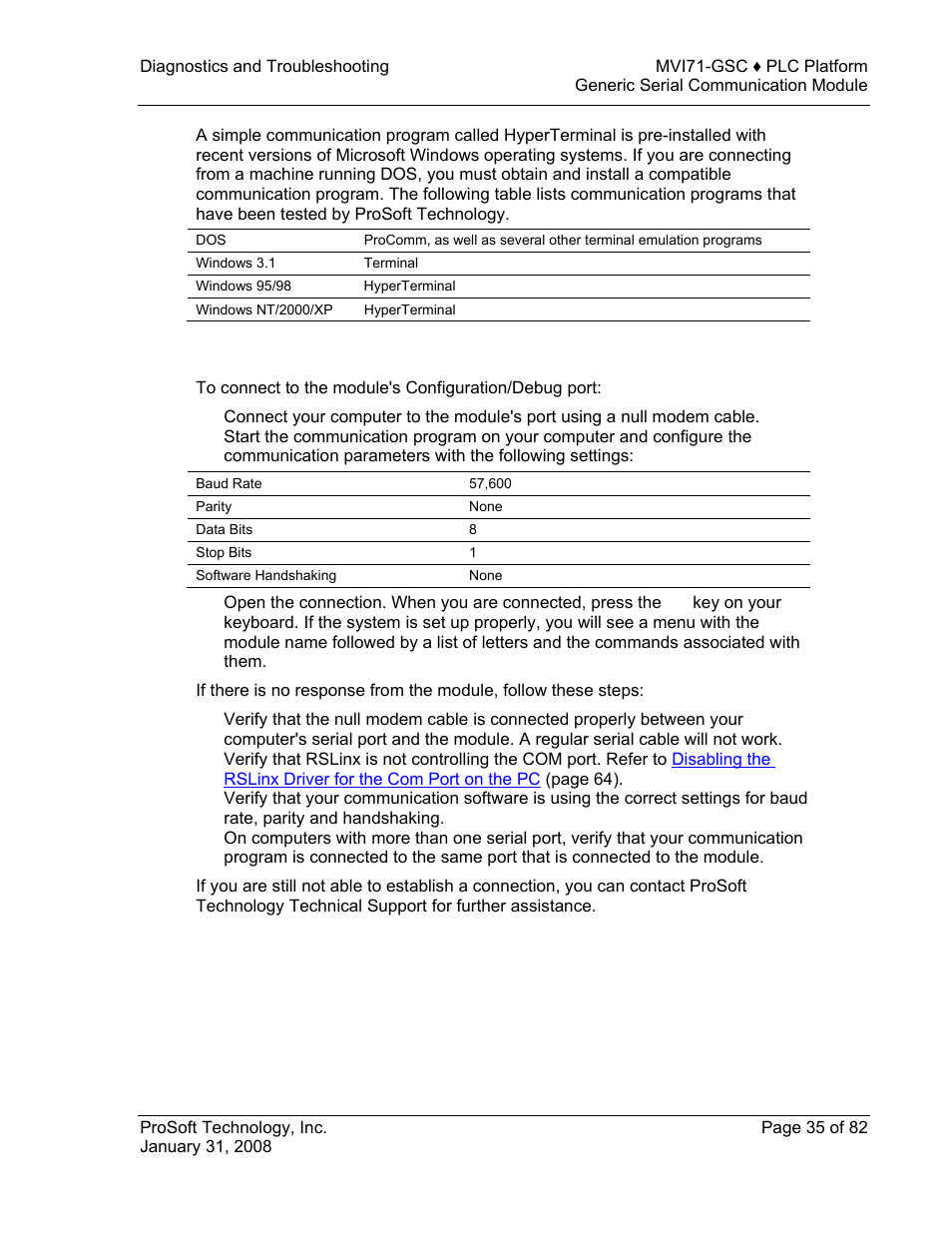 Using the configuration/debug port | ProSoft Technology MVI71-GSC User Manual | Page 35 / 82
