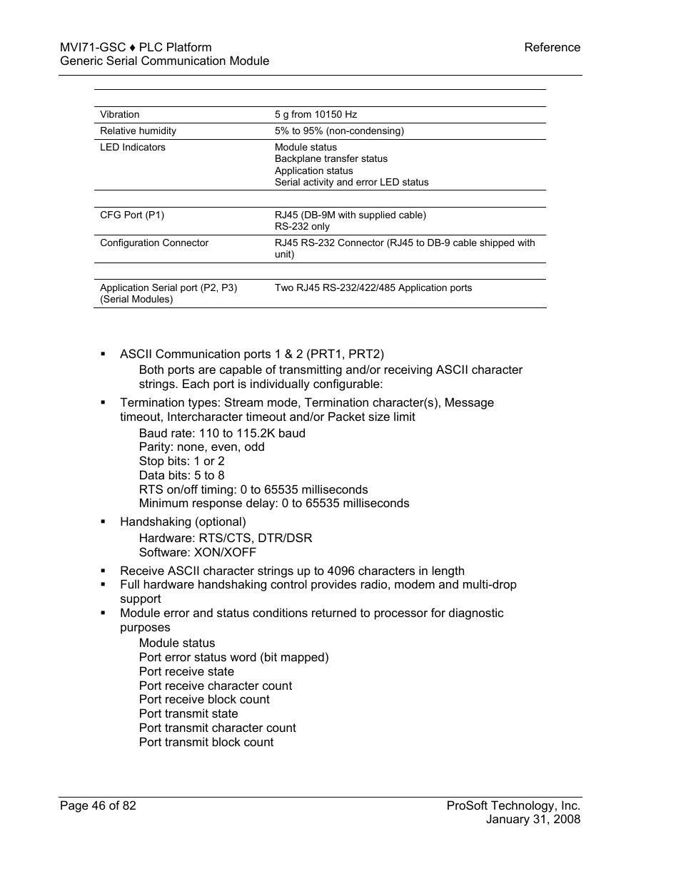 Functional specifications | ProSoft Technology MVI71-GSC User Manual | Page 46 / 82