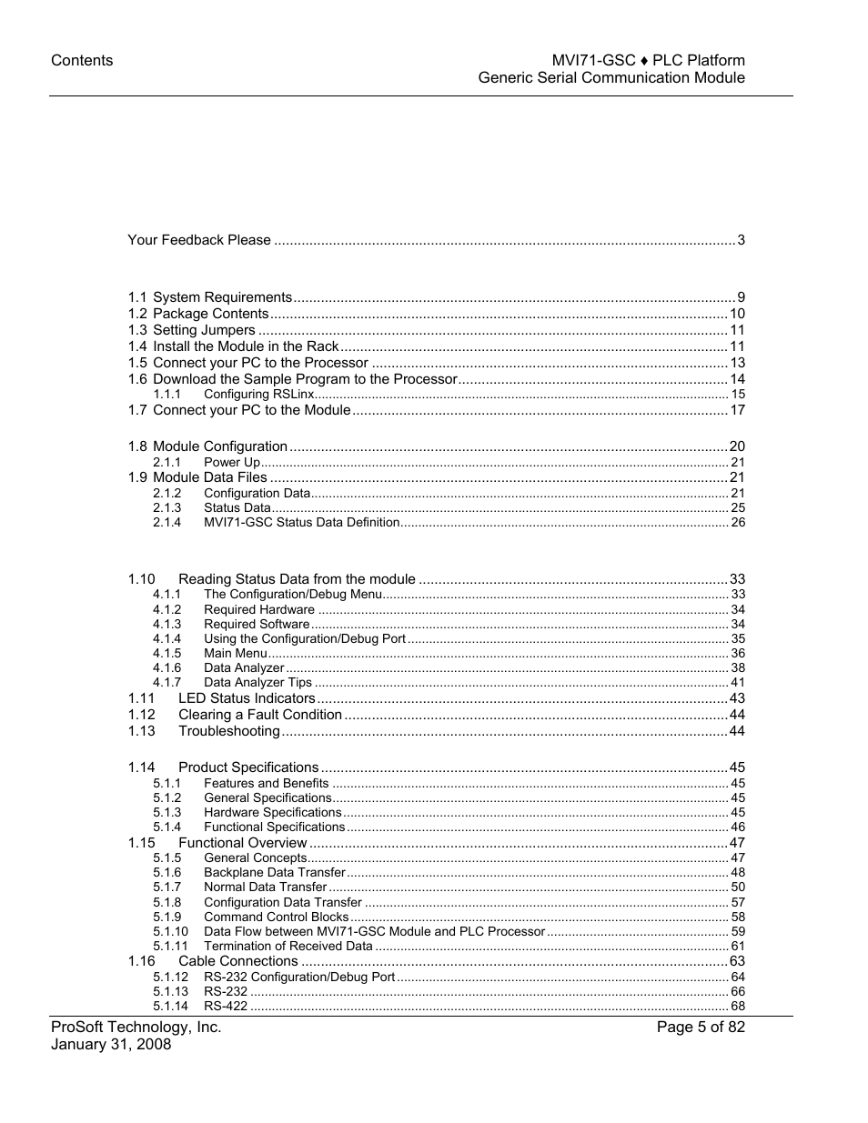 ProSoft Technology MVI71-GSC User Manual | Page 5 / 82