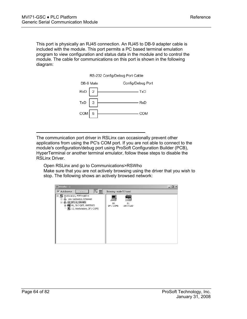 Rs-232 configuration/debug port | ProSoft Technology MVI71-GSC User Manual | Page 64 / 82