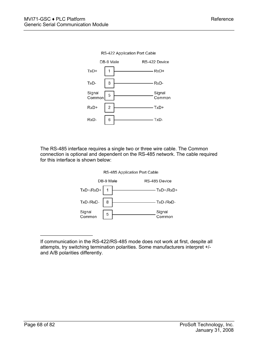 Rs-422, Rs-485, Rs-485 and rs-422 tip | ProSoft Technology MVI71-GSC User Manual | Page 68 / 82