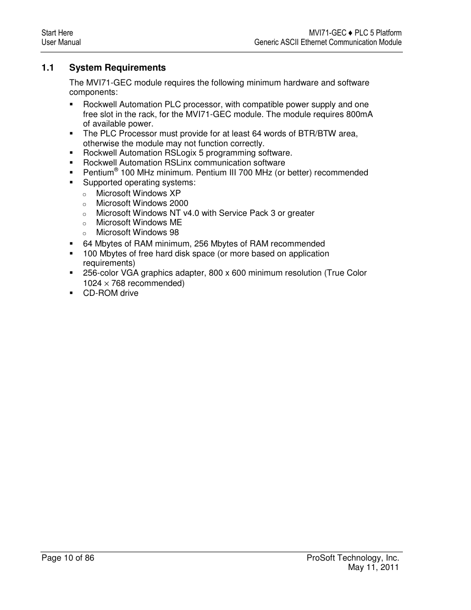 ProSoft Technology MVI71-GEC User Manual | Page 10 / 86