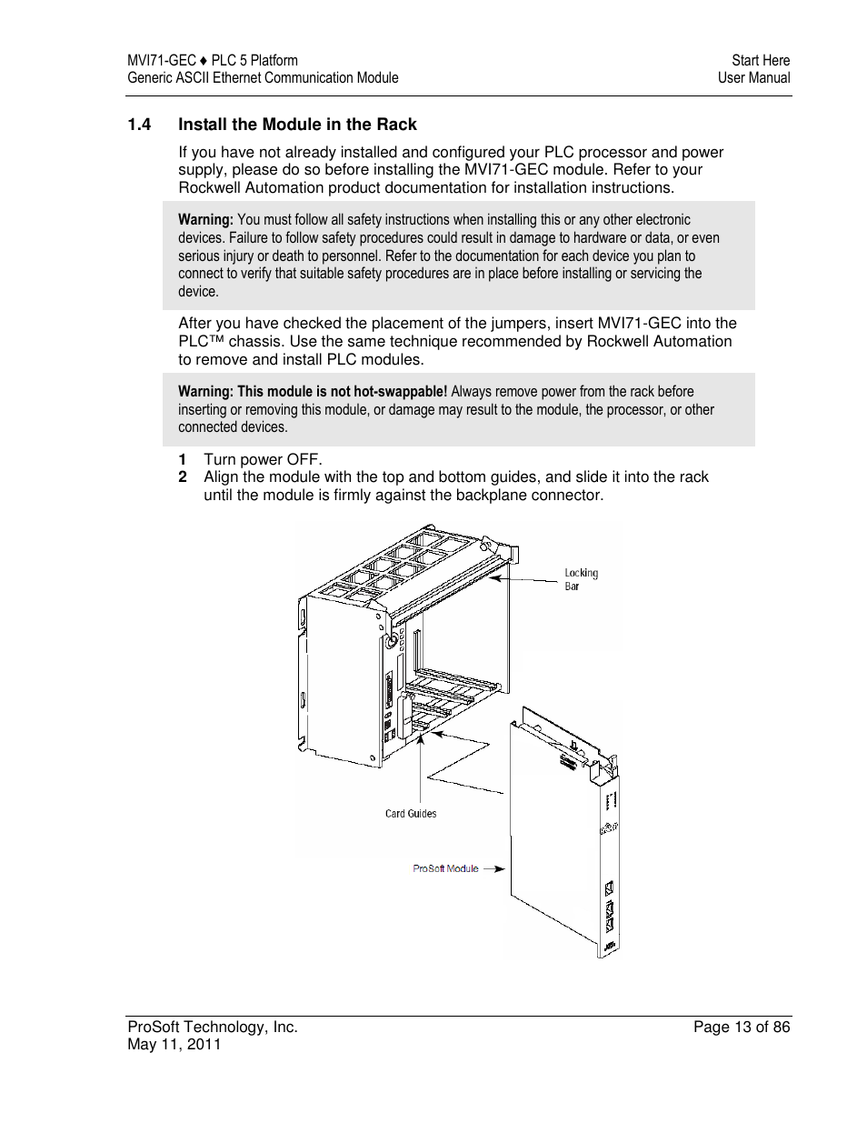 ProSoft Technology MVI71-GEC User Manual | Page 13 / 86