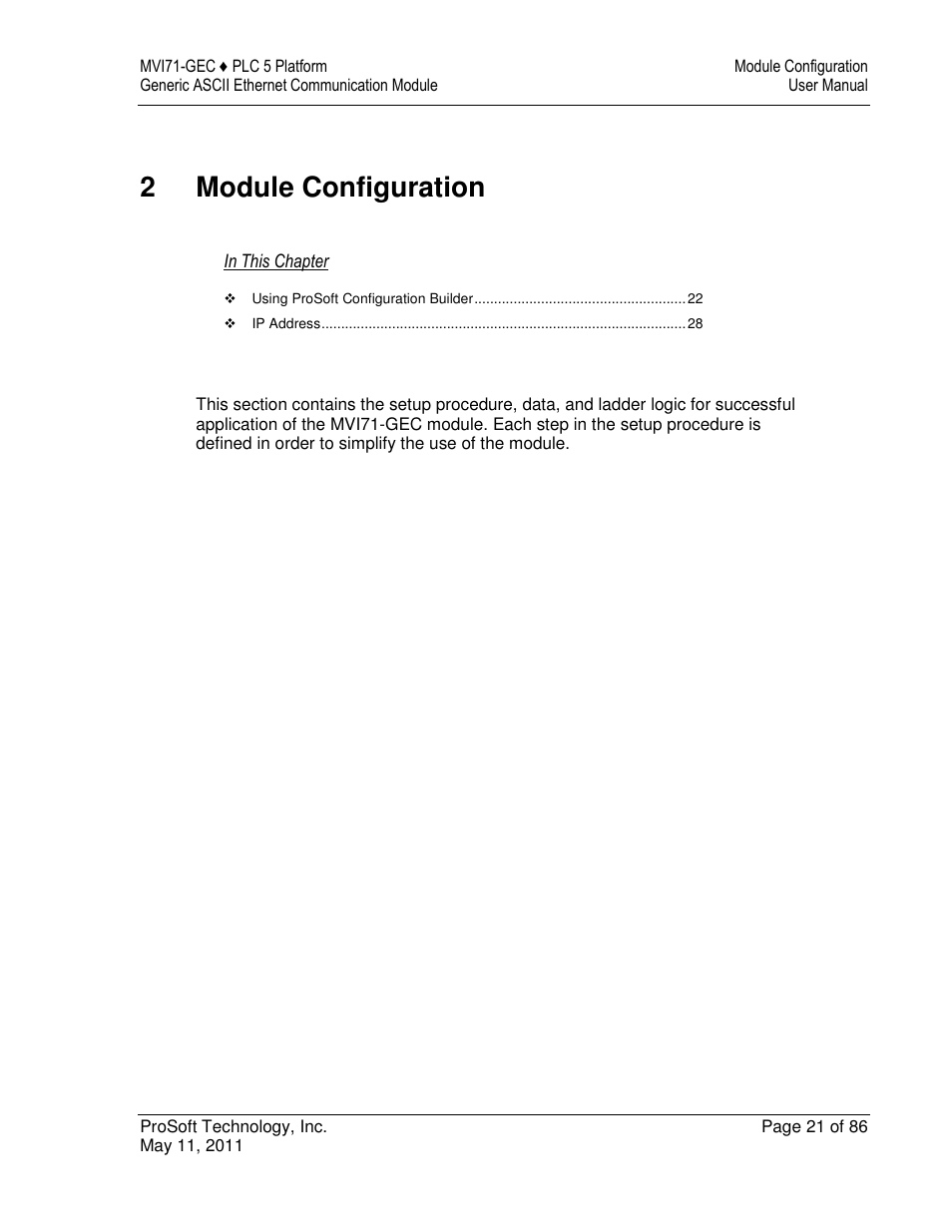 2module configuration | ProSoft Technology MVI71-GEC User Manual | Page 21 / 86