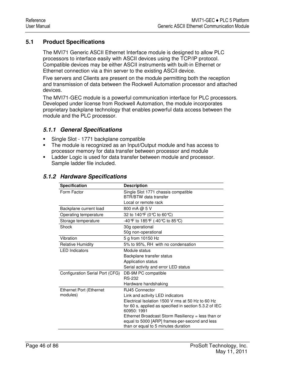 ProSoft Technology MVI71-GEC User Manual | Page 46 / 86