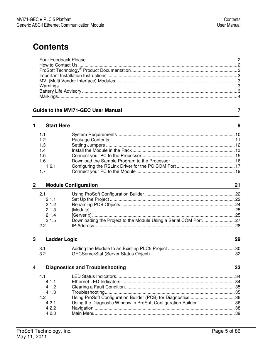 ProSoft Technology MVI71-GEC User Manual | Page 5 / 86