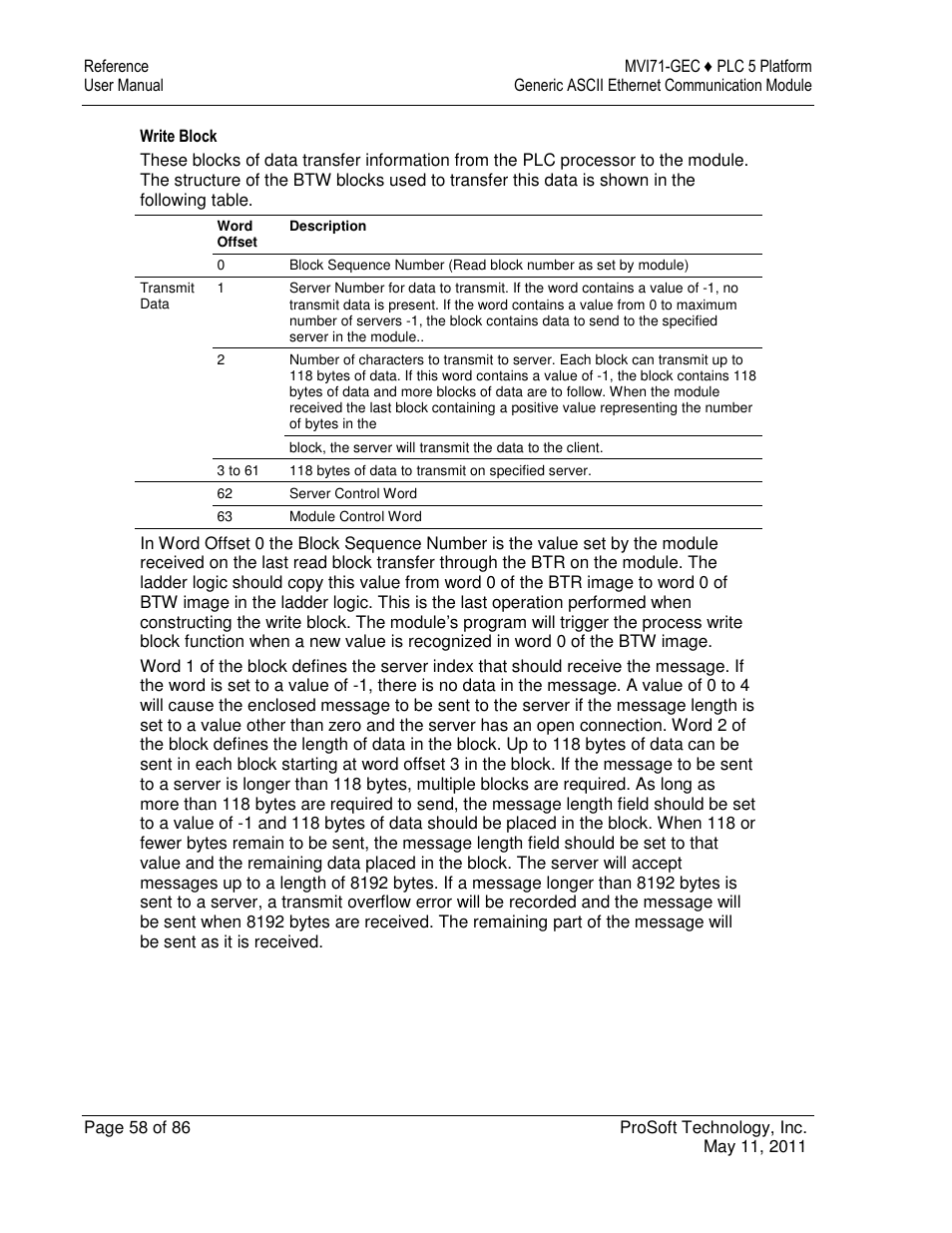 ProSoft Technology MVI71-GEC User Manual | Page 58 / 86