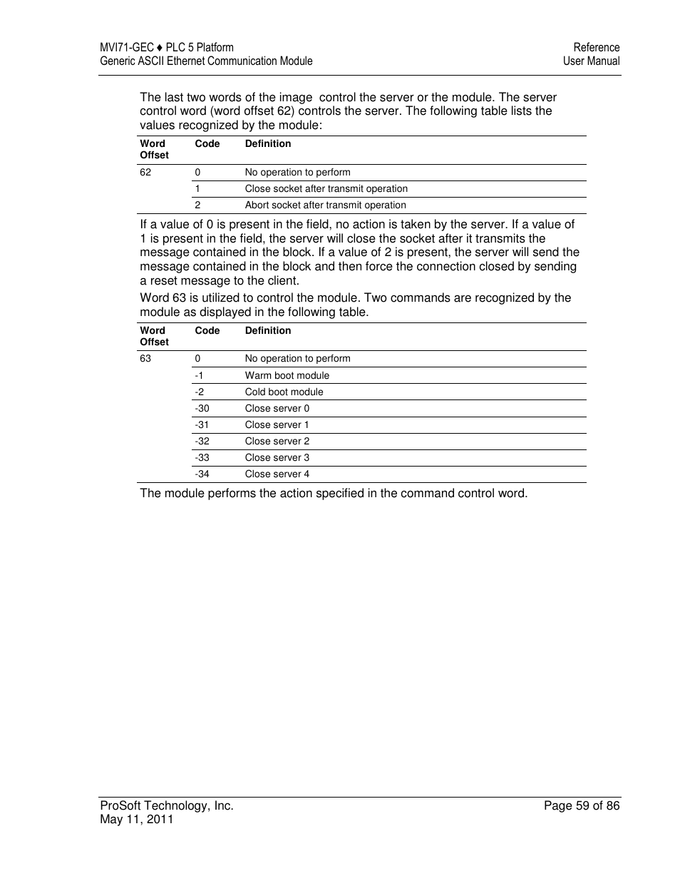 ProSoft Technology MVI71-GEC User Manual | Page 59 / 86