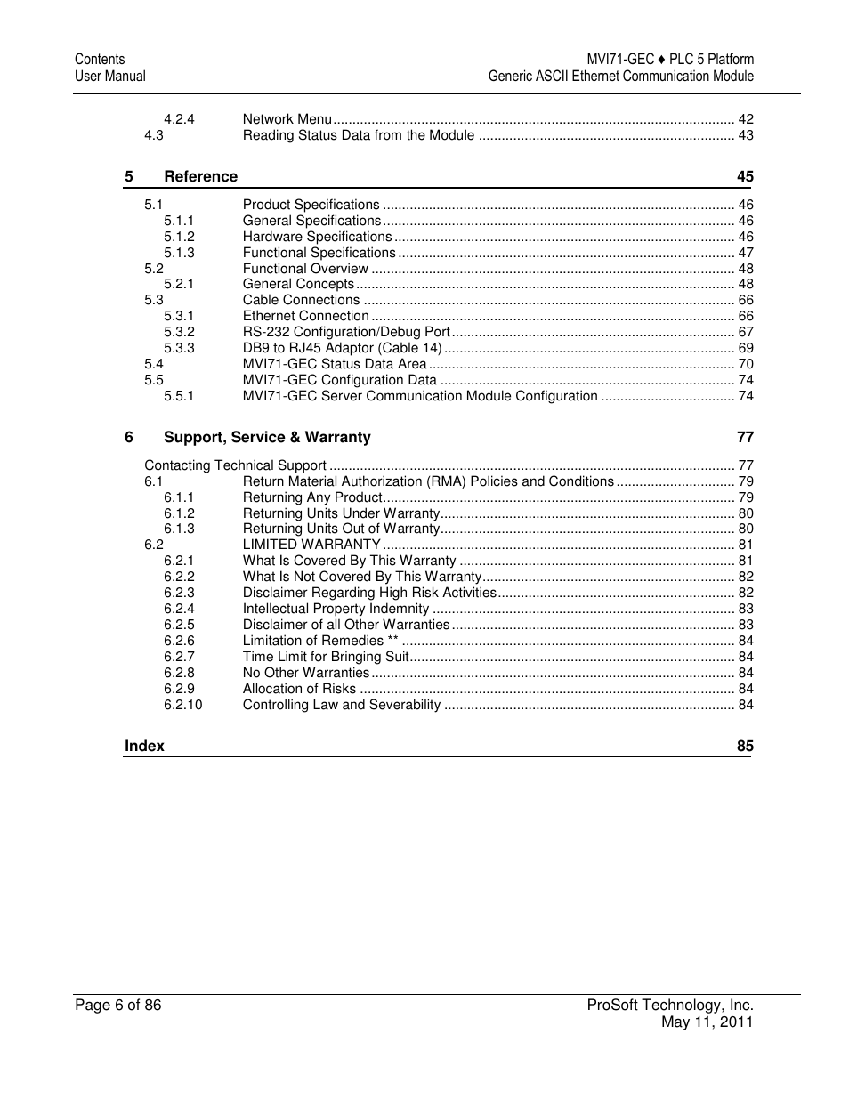 ProSoft Technology MVI71-GEC User Manual | Page 6 / 86