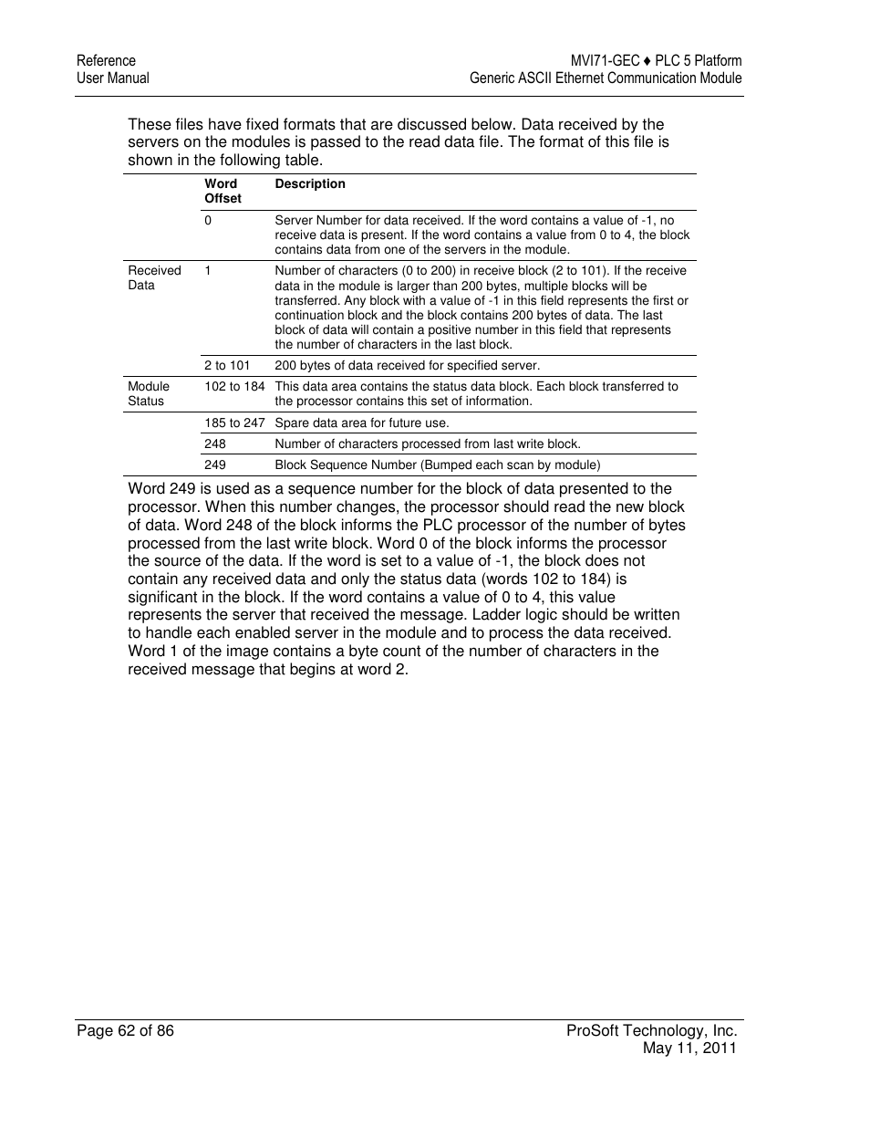 ProSoft Technology MVI71-GEC User Manual | Page 62 / 86