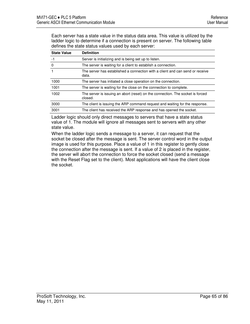 ProSoft Technology MVI71-GEC User Manual | Page 65 / 86