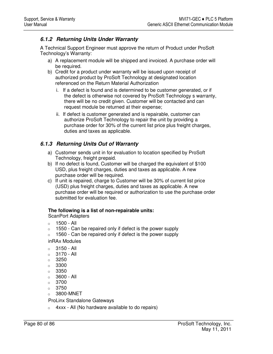 ProSoft Technology MVI71-GEC User Manual | Page 80 / 86