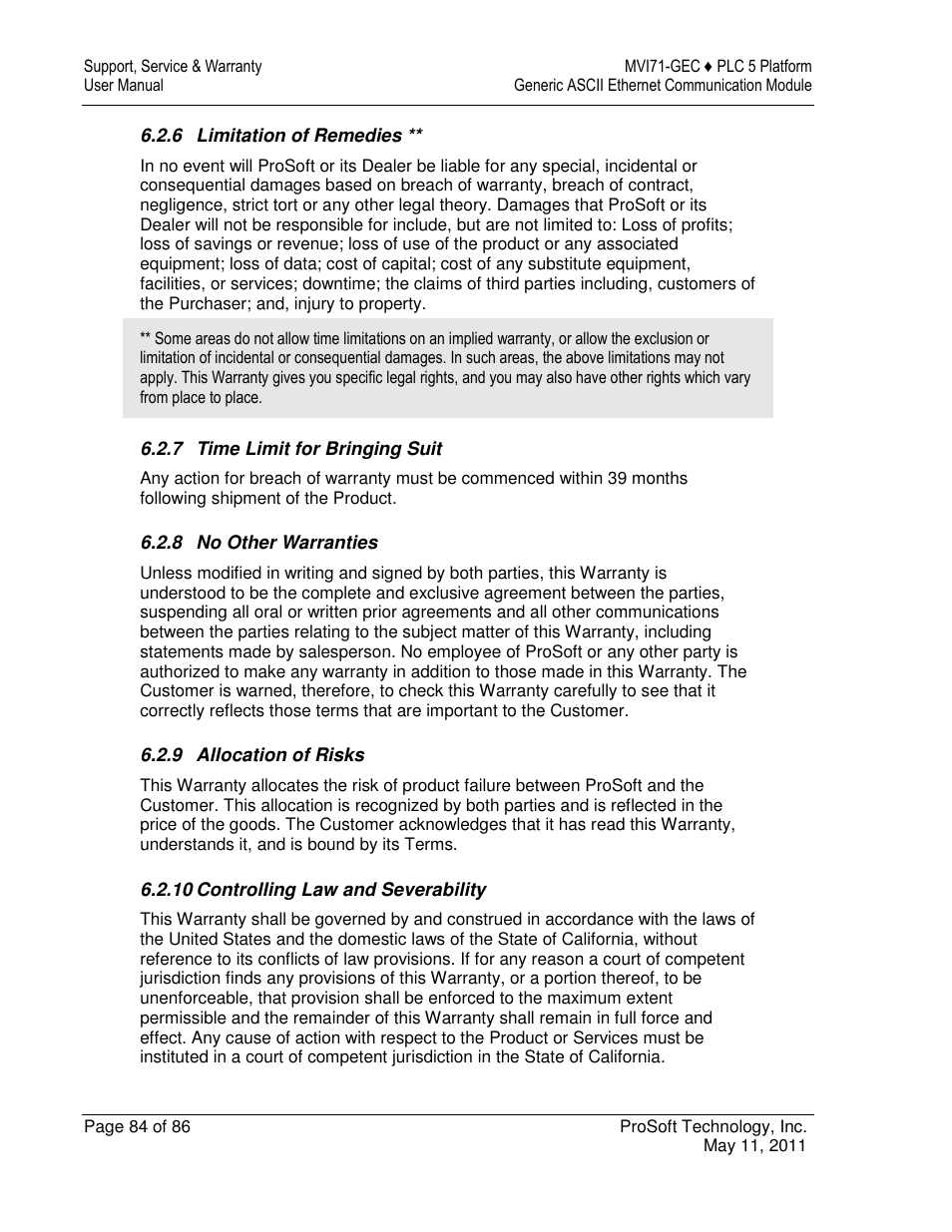 ProSoft Technology MVI71-GEC User Manual | Page 84 / 86