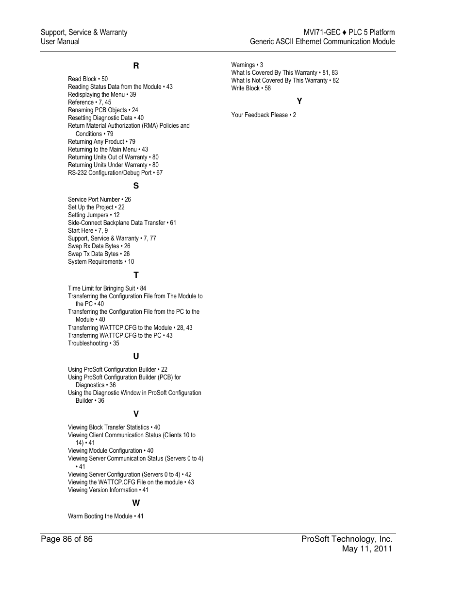 ProSoft Technology MVI71-GEC User Manual | Page 86 / 86