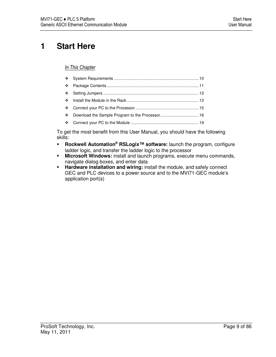 1start here | ProSoft Technology MVI71-GEC User Manual | Page 9 / 86