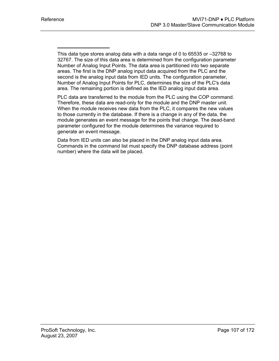 Dnp analog input data | ProSoft Technology MVI71-DNP User Manual | Page 107 / 172