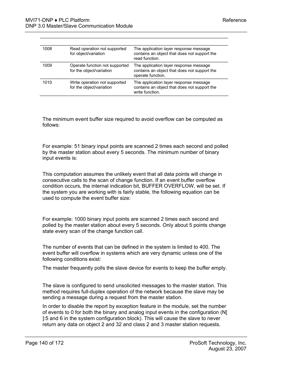 Event size computation | ProSoft Technology MVI71-DNP User Manual | Page 140 / 172