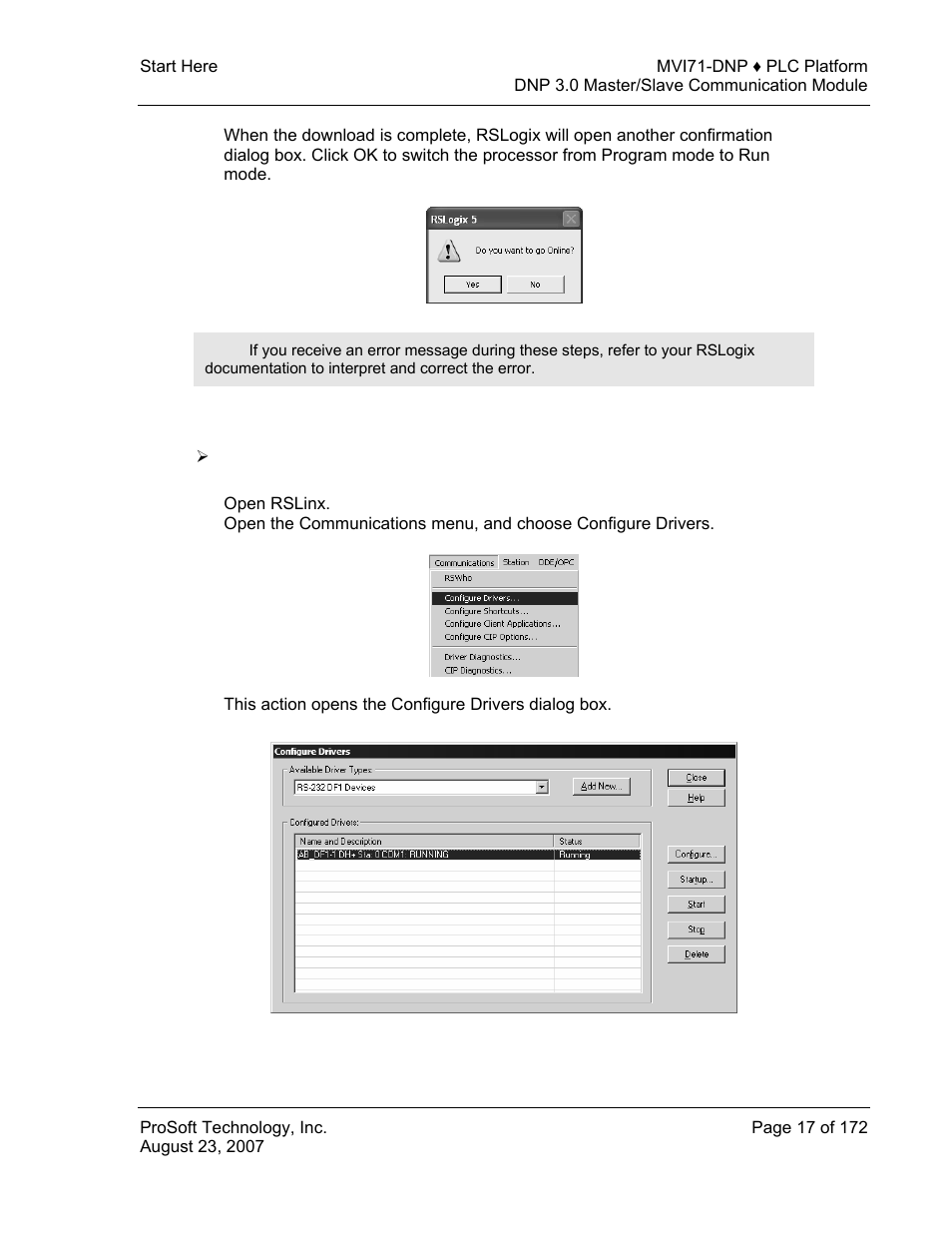 Configuring rslinx | ProSoft Technology MVI71-DNP User Manual | Page 17 / 172