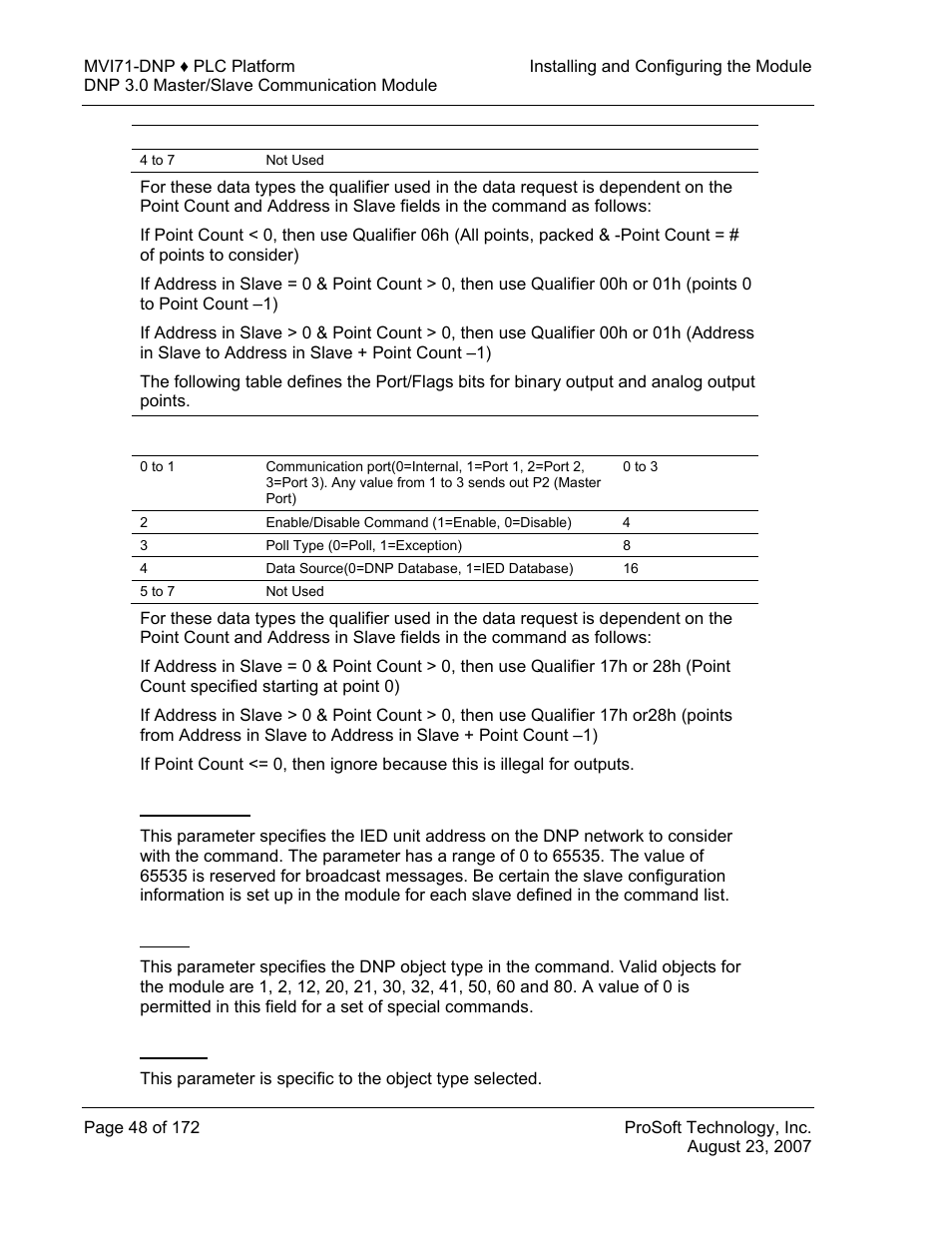 Slave address, Object, Variation | ProSoft Technology MVI71-DNP User Manual | Page 48 / 172