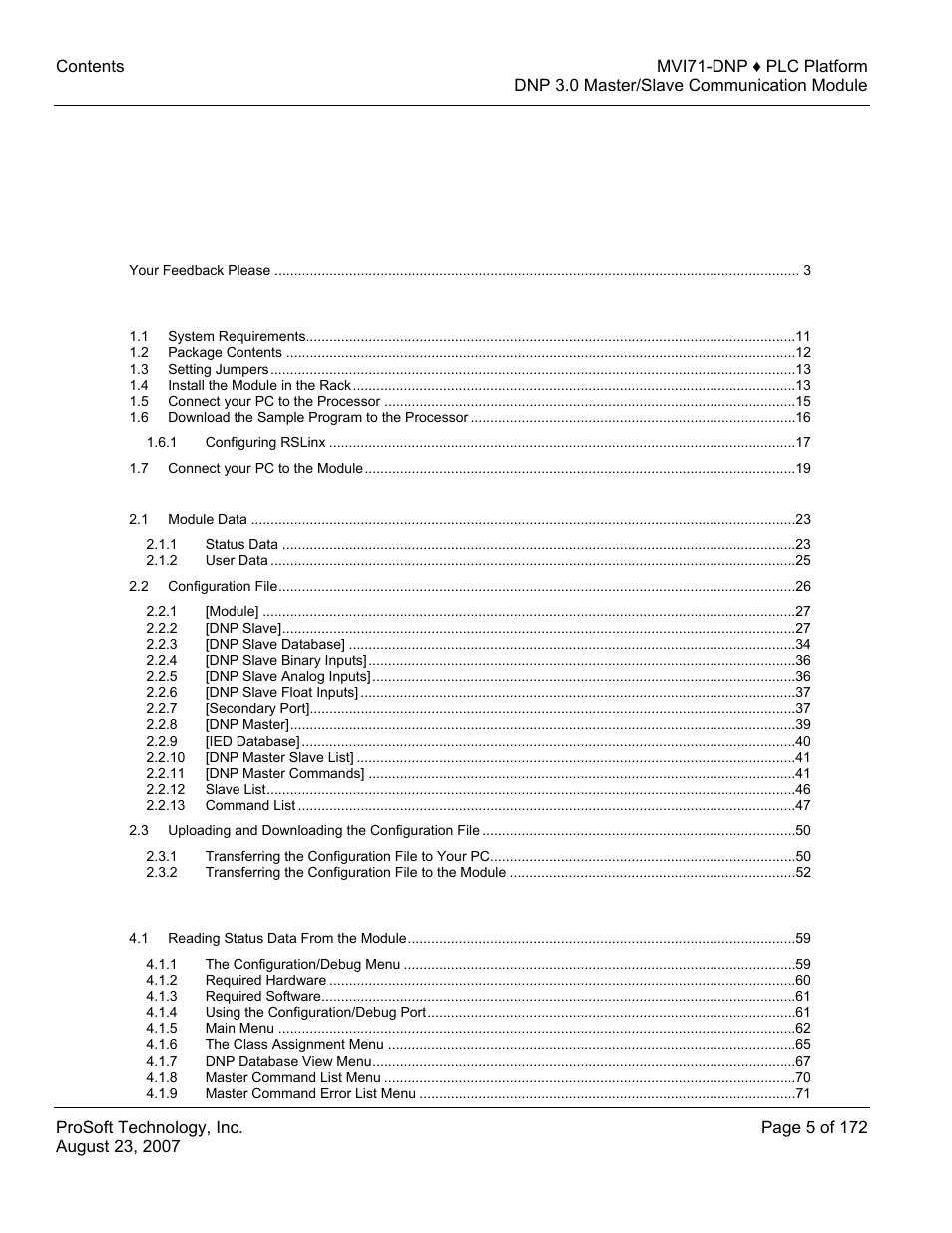 ProSoft Technology MVI71-DNP User Manual | Page 5 / 172