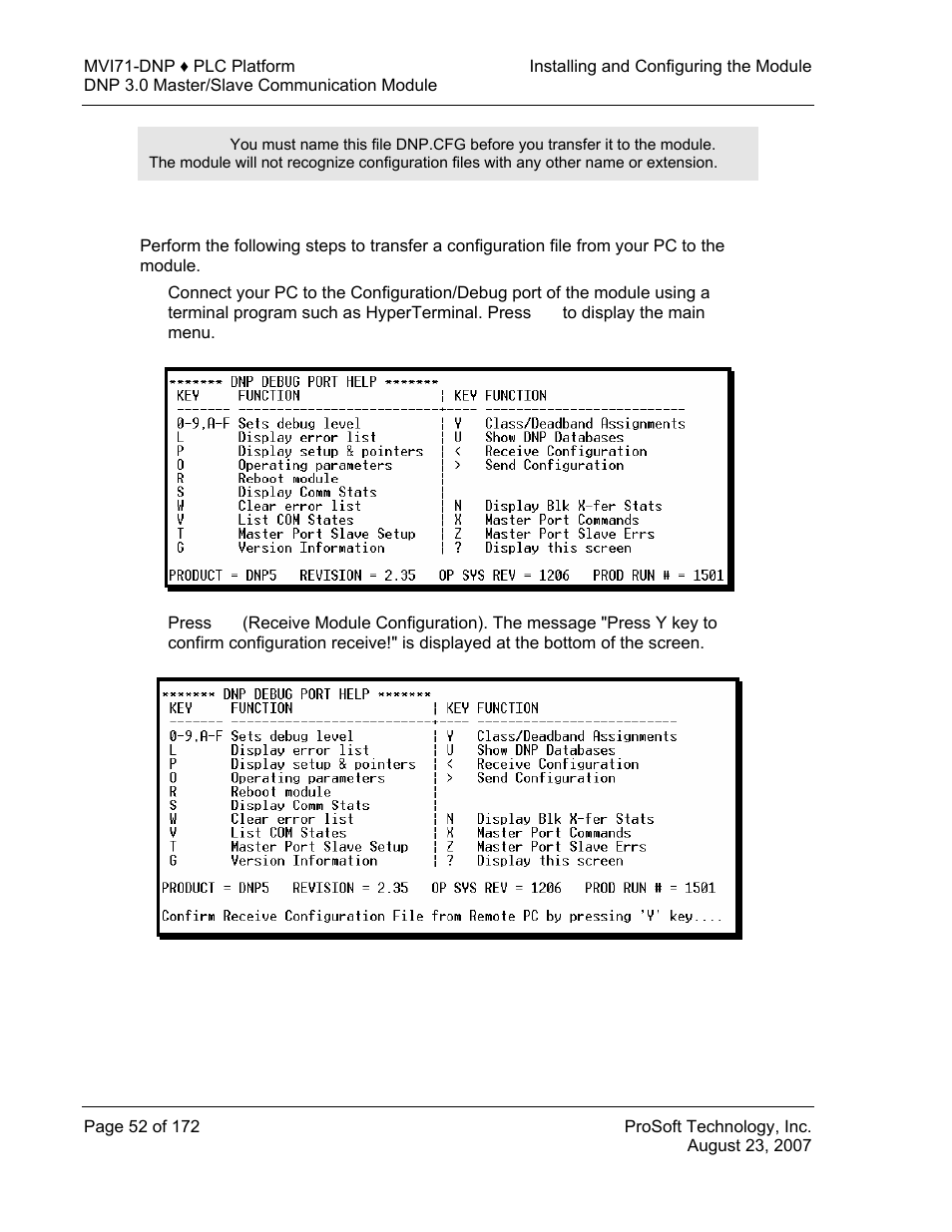 Transferring the configuration file to the module | ProSoft Technology MVI71-DNP User Manual | Page 52 / 172