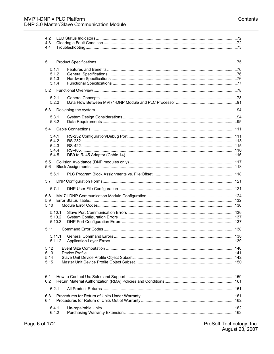 ProSoft Technology MVI71-DNP User Manual | Page 6 / 172