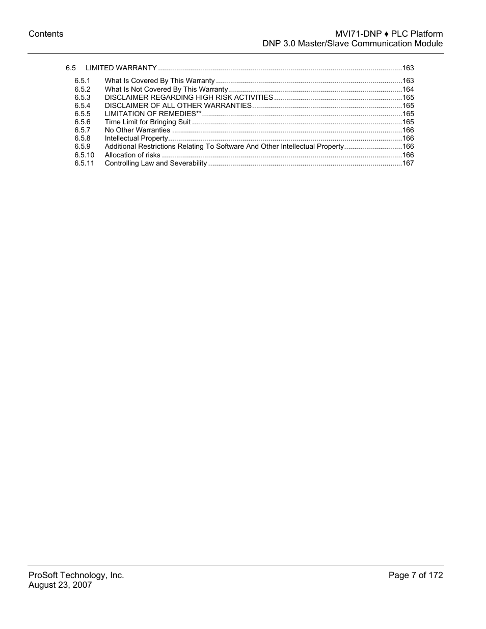 ProSoft Technology MVI71-DNP User Manual | Page 7 / 172