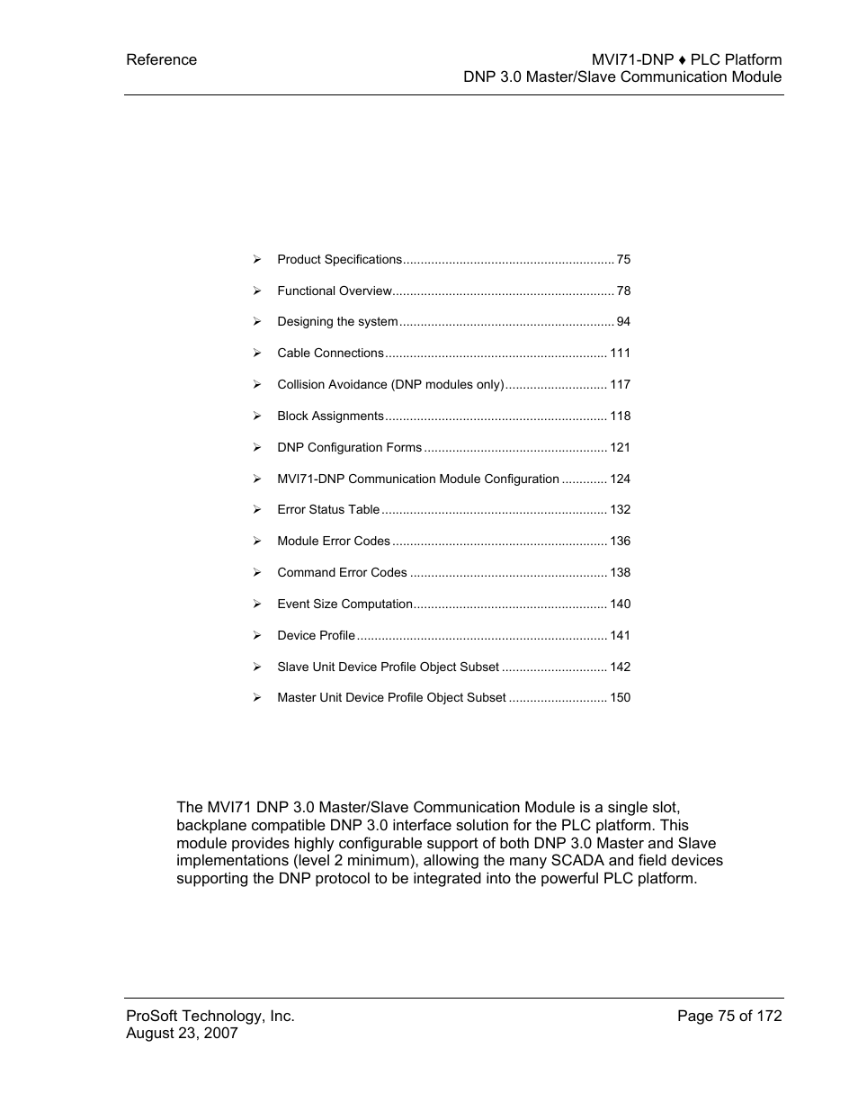 Reference, Product specifications, E 75) | 5 reference | ProSoft Technology MVI71-DNP User Manual | Page 75 / 172