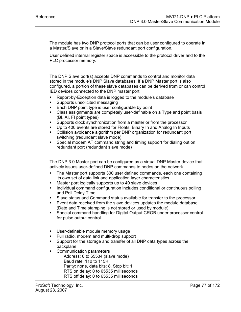 Functional specifications | ProSoft Technology MVI71-DNP User Manual | Page 77 / 172