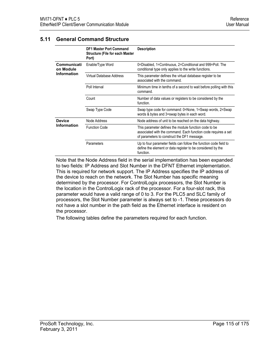General command structure | ProSoft Technology MVI71-DFNT User Manual | Page 115 / 175