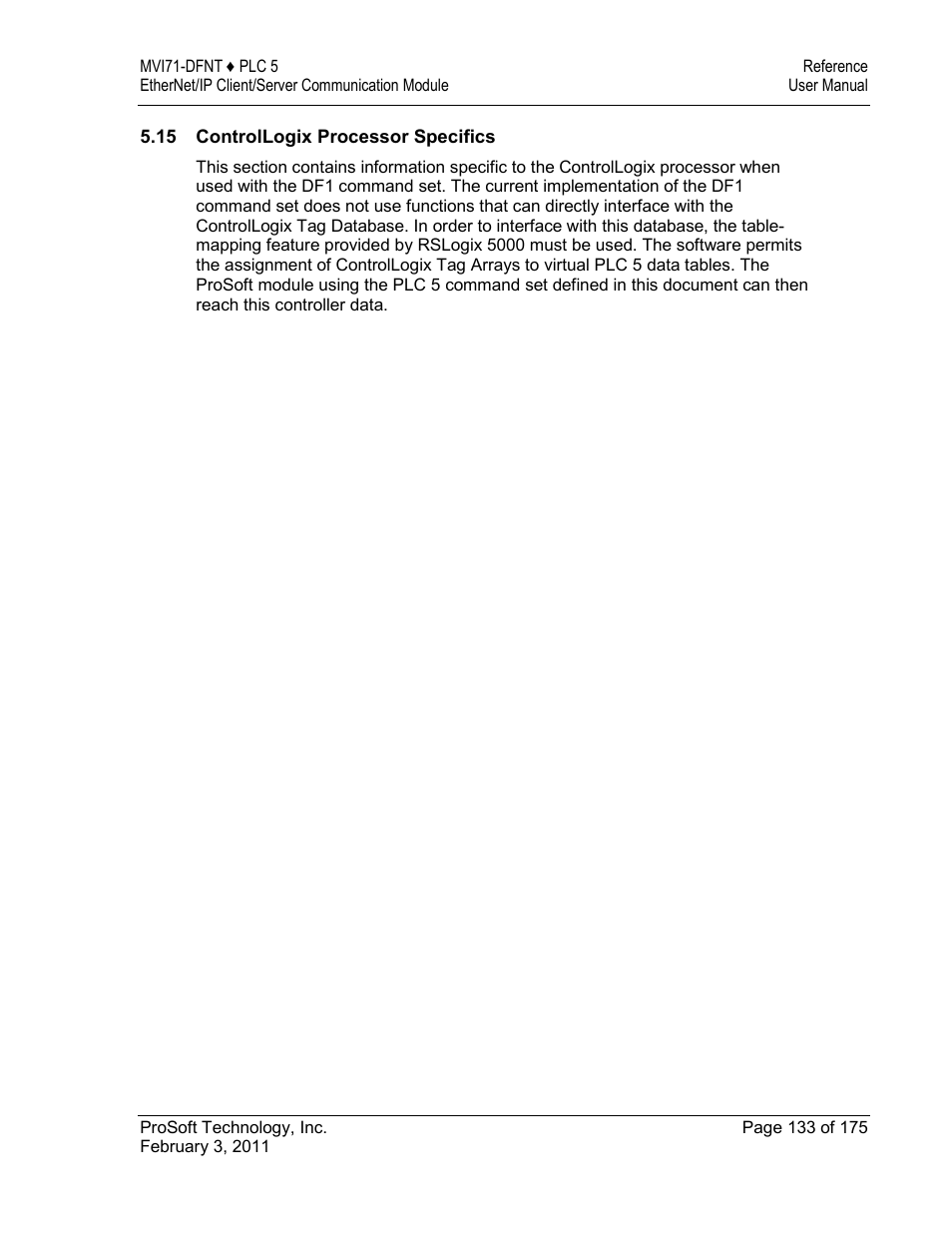 Controllogix processor specifics | ProSoft Technology MVI71-DFNT User Manual | Page 133 / 175
