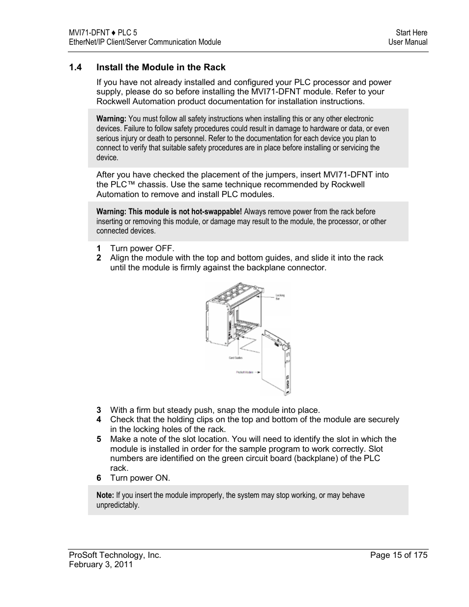 Install the module in the rack | ProSoft Technology MVI71-DFNT User Manual | Page 15 / 175