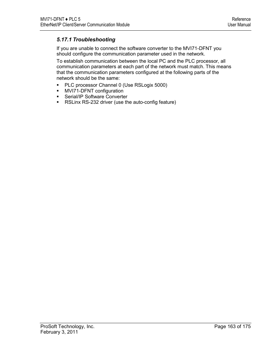 ProSoft Technology MVI71-DFNT User Manual | Page 163 / 175