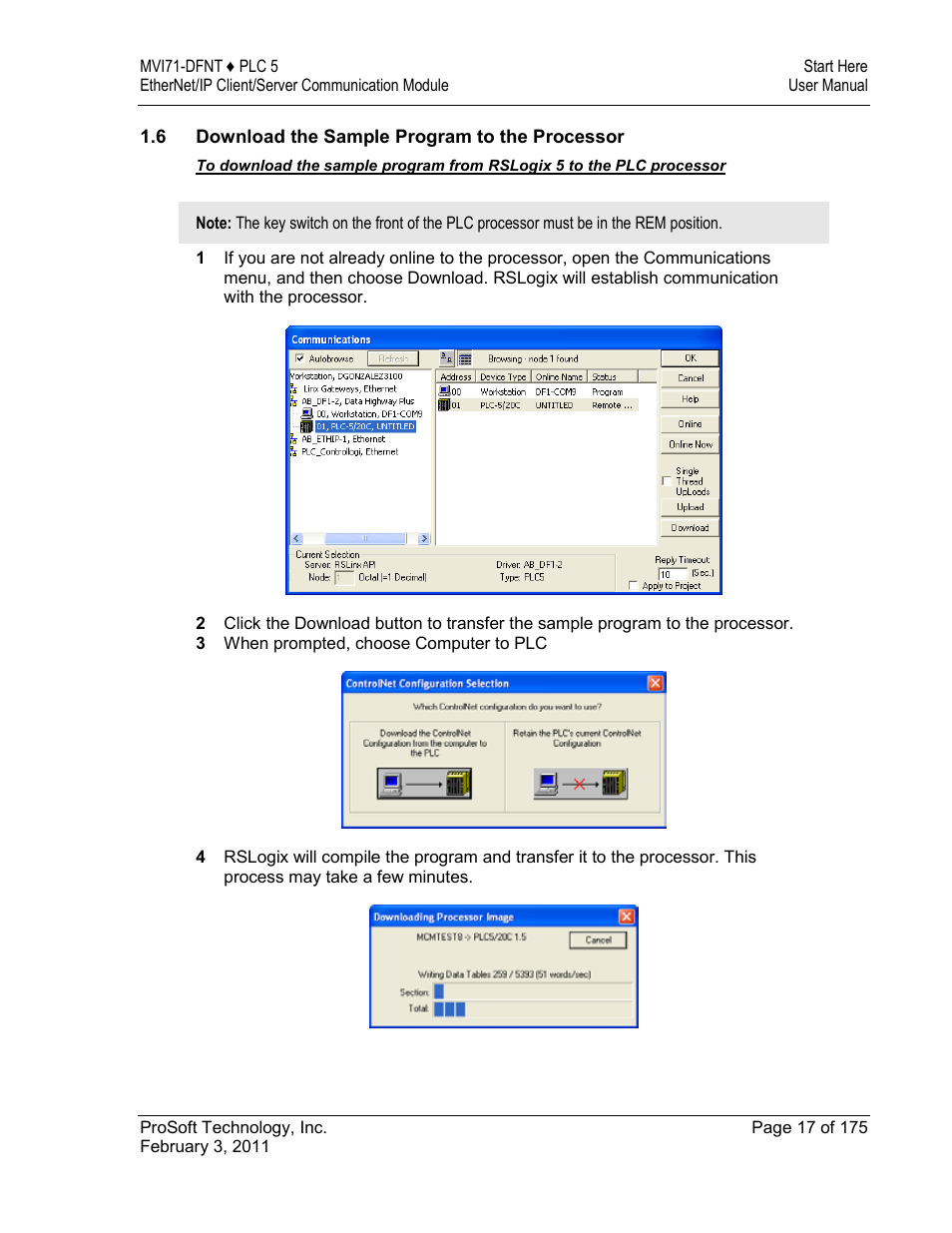 Download the sample program to the processor | ProSoft Technology MVI71-DFNT User Manual | Page 17 / 175