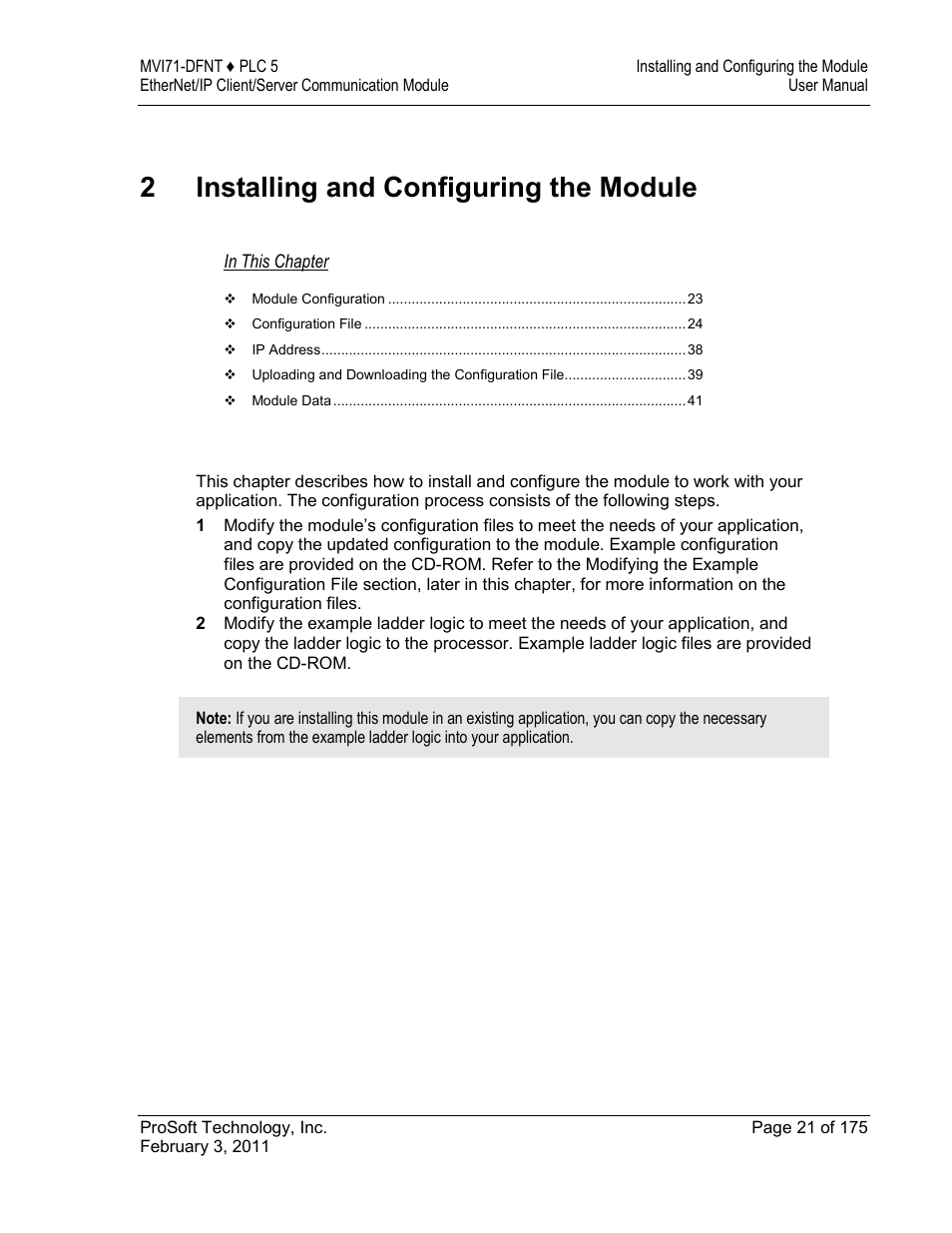 2 installing and configuring the module | ProSoft Technology MVI71-DFNT User Manual | Page 21 / 175