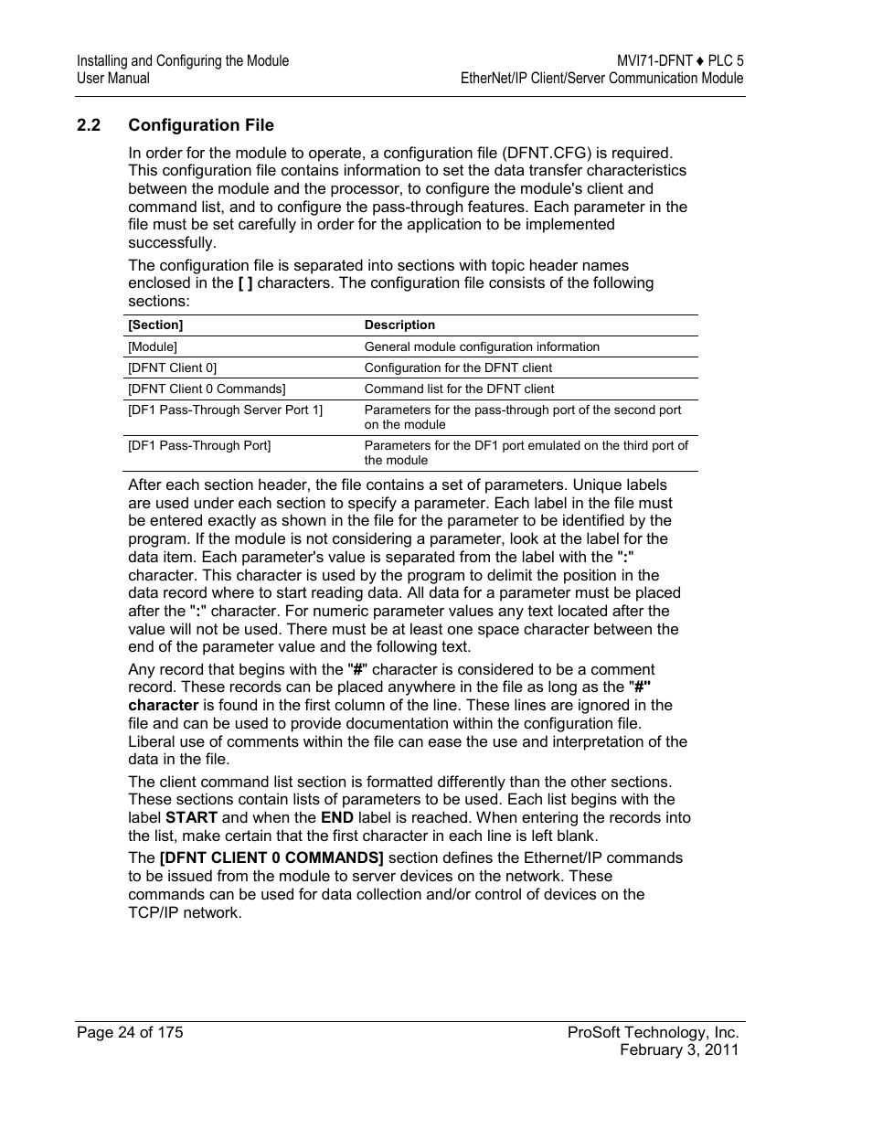 Configuration file | ProSoft Technology MVI71-DFNT User Manual | Page 24 / 175