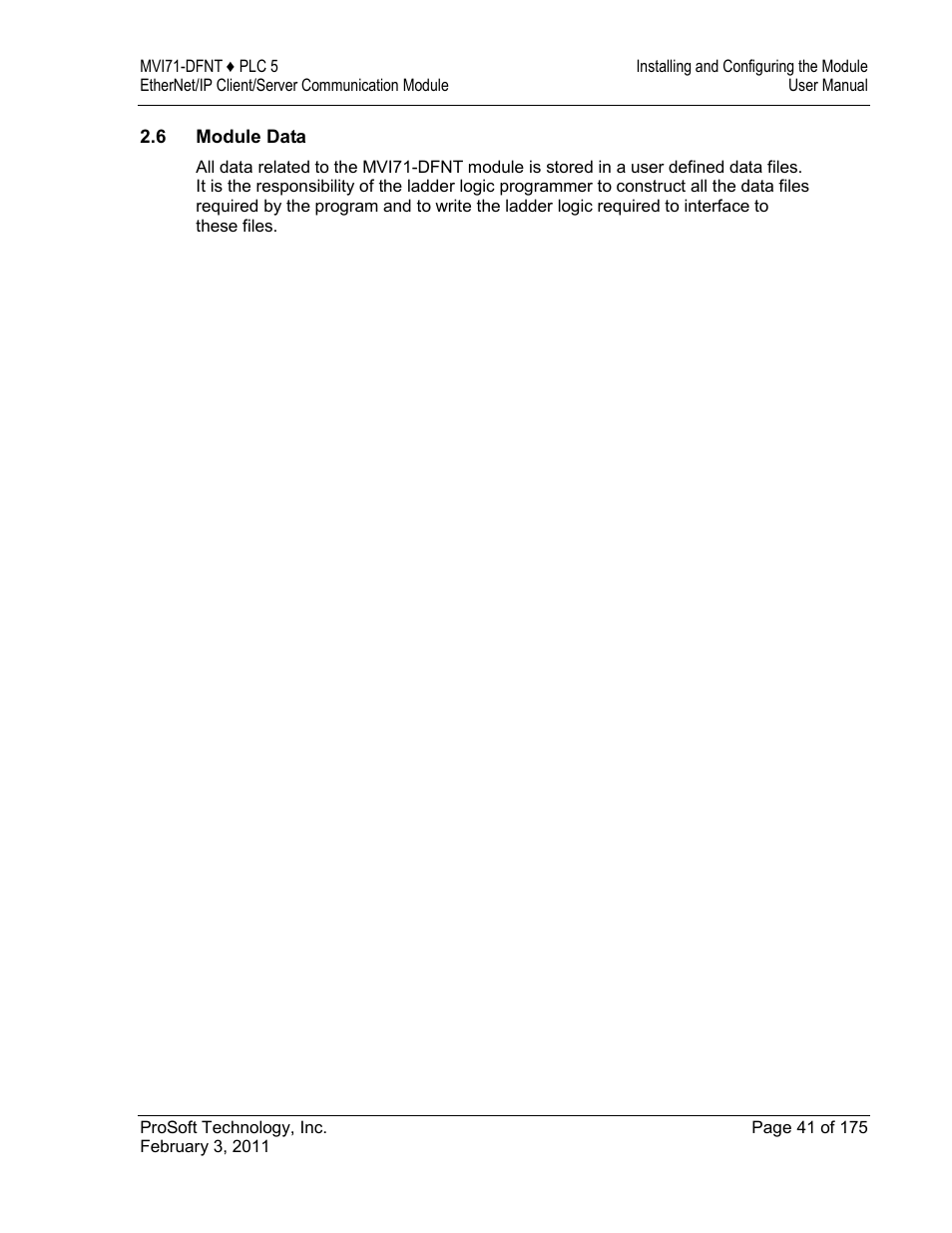 Module data | ProSoft Technology MVI71-DFNT User Manual | Page 41 / 175