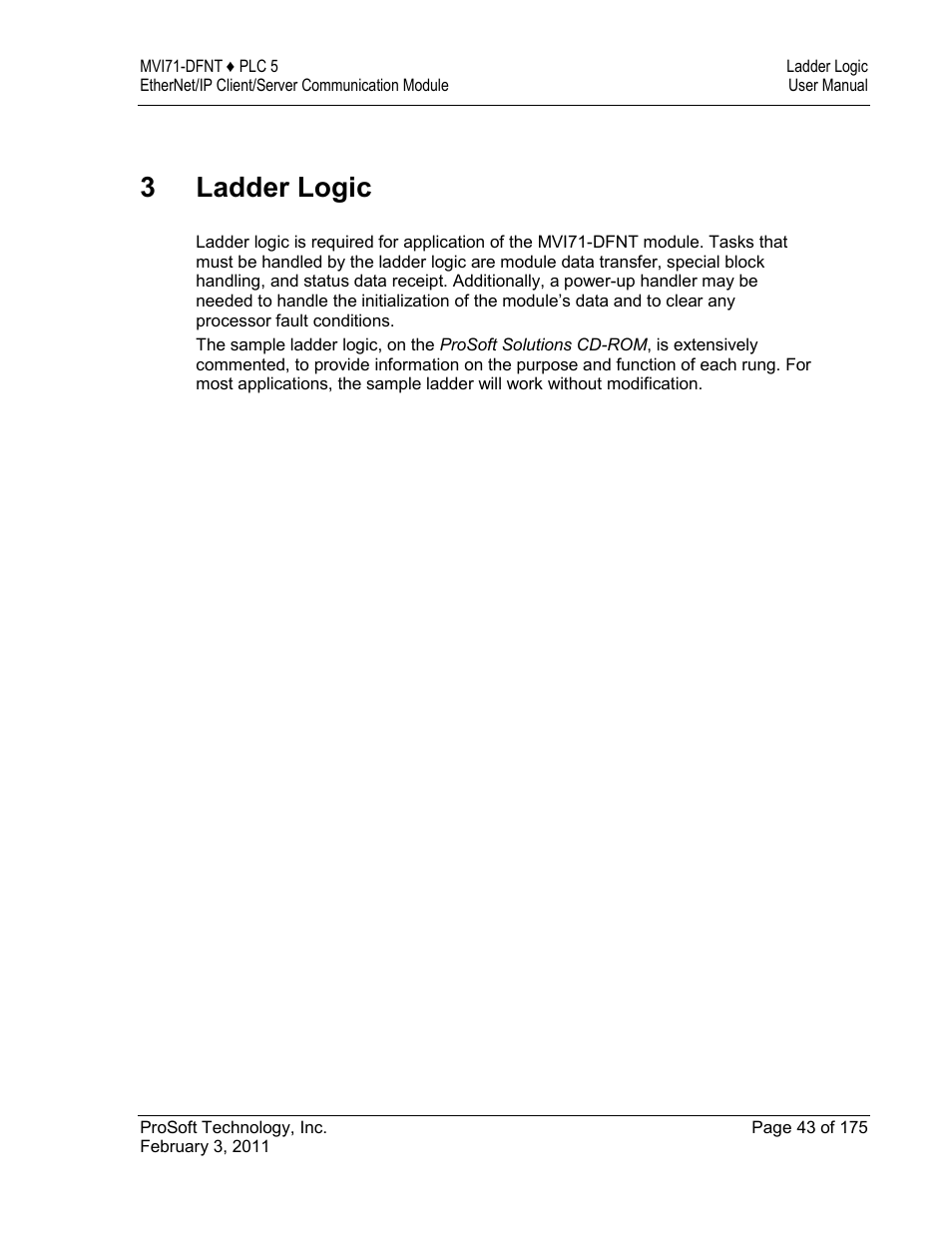3 ladder logic | ProSoft Technology MVI71-DFNT User Manual | Page 43 / 175
