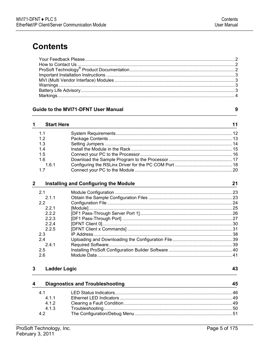 ProSoft Technology MVI71-DFNT User Manual | Page 5 / 175