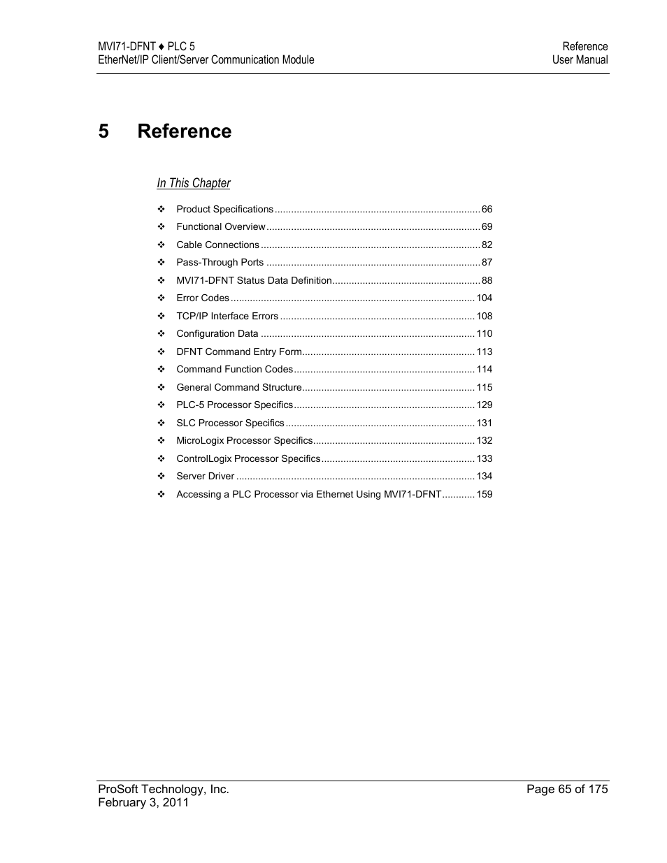 Ge 65), 5 reference | ProSoft Technology MVI71-DFNT User Manual | Page 65 / 175