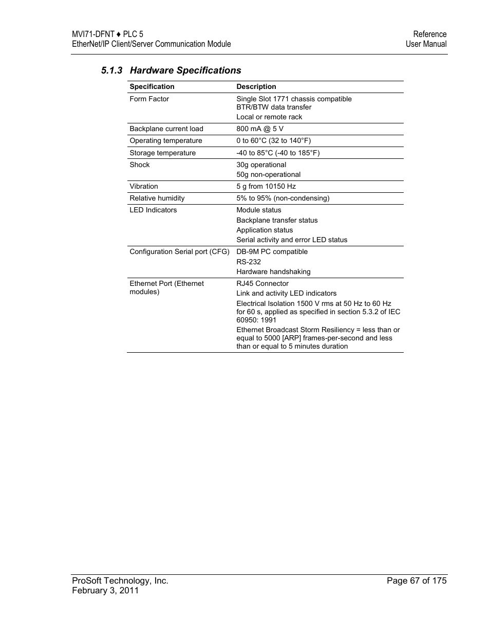 ProSoft Technology MVI71-DFNT User Manual | Page 67 / 175